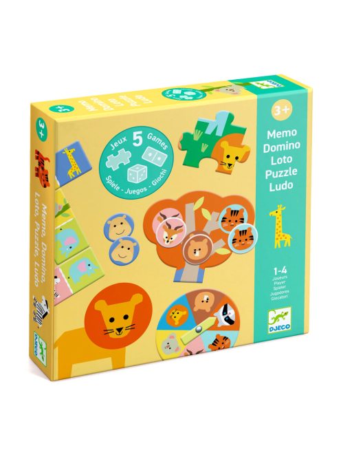 Djeco társasjáték - 5 az 1-ben a savannán - Savannah animals, 5 GAMES