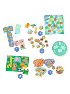   Djeco társasjáték - 5 az 1-ben a savannán - Savannah animals, 5 GAMES