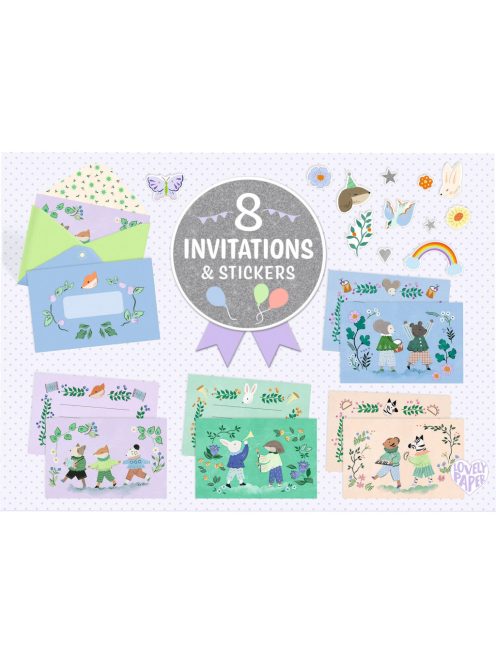 Djeco: lovely Paper Meghívó készlet - Állati parti - Animal Fanfare