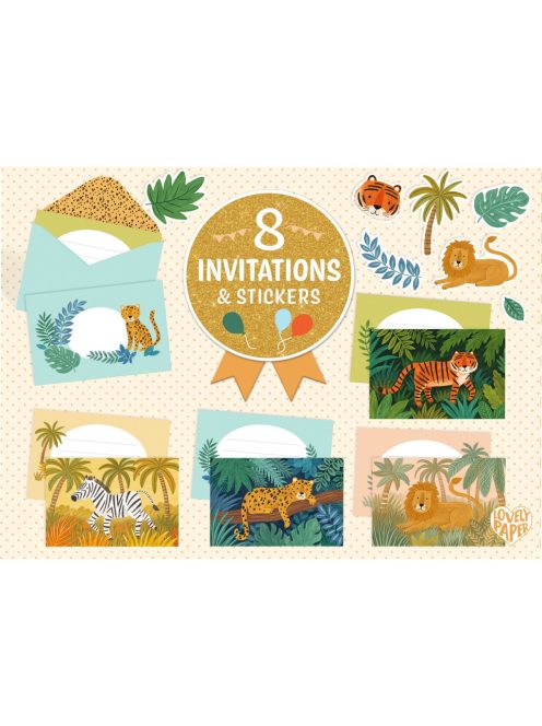Djeco: lovely Paper Meghívó készlet - Dzsungel parti - Jungle animals