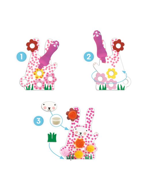 Djeco: Design by Képszínezés pöttyökkel és pompomokkal - Lenn a fűben - Dots and Pompoms – In the Grass