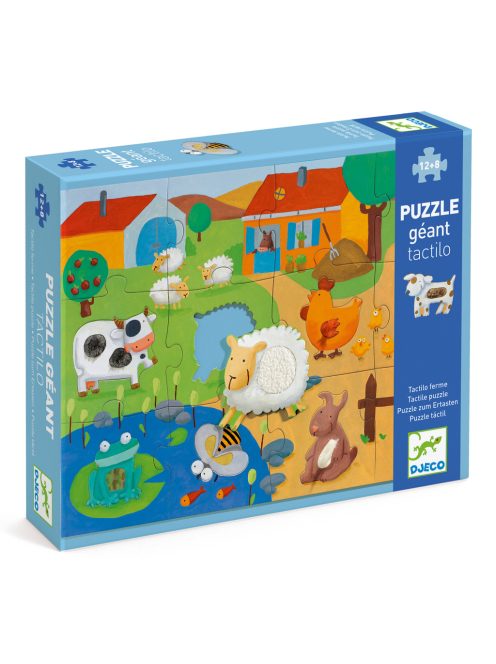 Djeco Óriás puzzle - Tanyasi állatsimogató, 12+8 db-os - Tactile farm puzzle