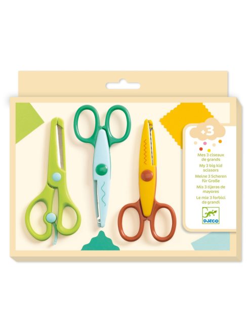 Djeco: Design by Kreatív eszközök - 3 olló: sima, cikk-cakk, hullám - My 3 Big Scissors!