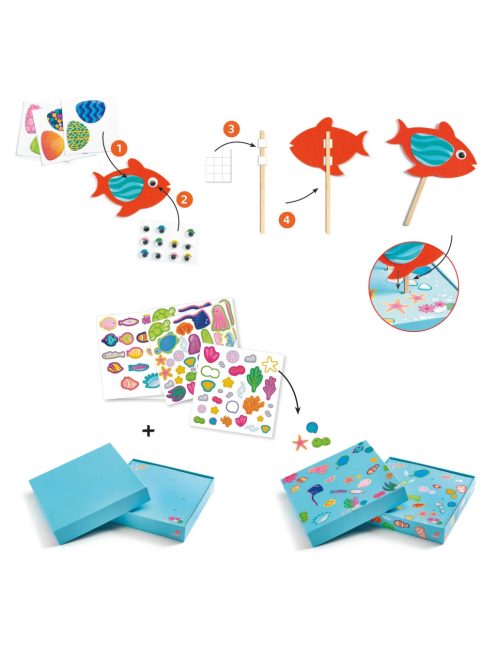 Djeco: Design by Kollázs műhely - Halszínjáték - Collage craft, Happy Aquarium